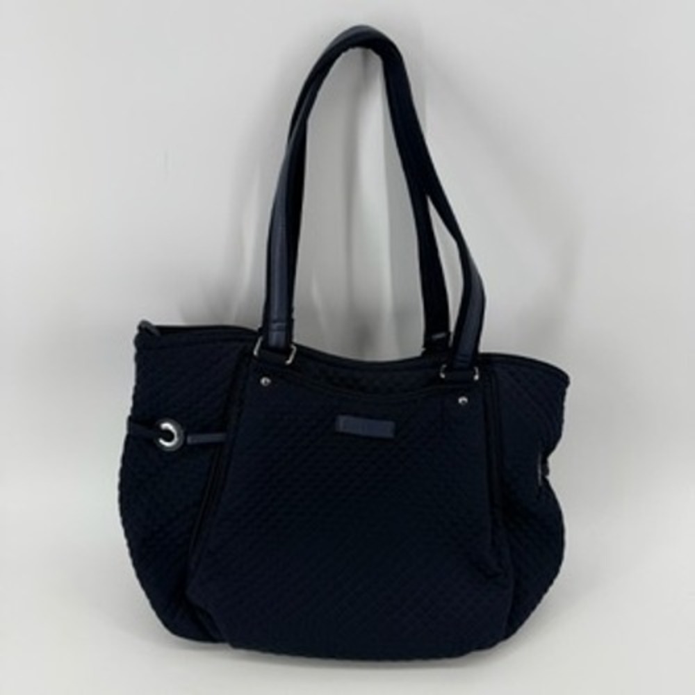 Vera Bradley Navy Blue Quilted Cotton Shoulder Bag Floral Lining Tote